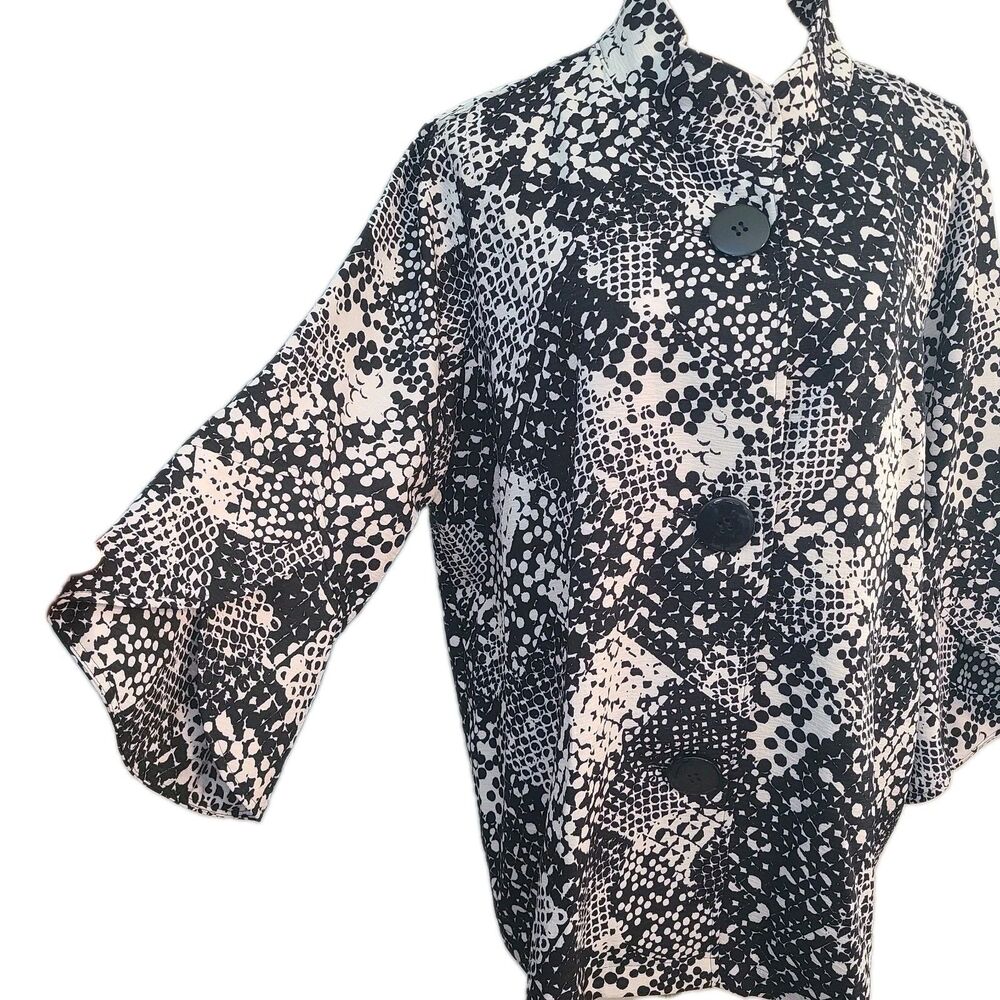 Ali Miles XL Jacket Black White Snake Dot Abstract Print Peplum Sleeve Artsy NWT